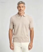 Minimalist Solid V-Collar Knit Polo, Slim Fit Short Sleeve Premium Pullover for Men - Image 13