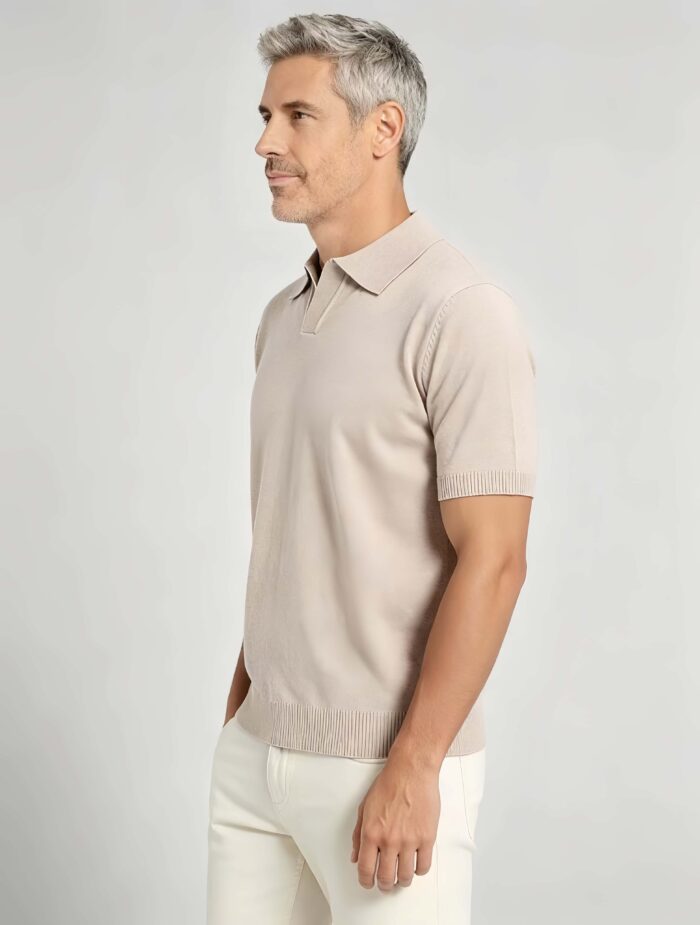 Minimalist Solid V-Collar Knit Polo, Slim Fit Short Sleeve Premium Pullover for Men - Image 12
