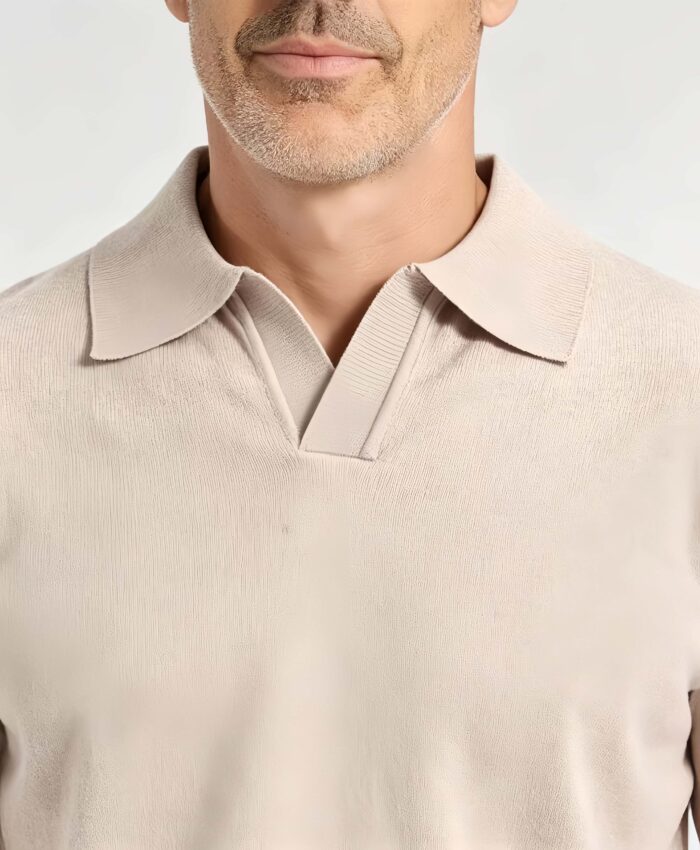 Minimalist Solid V-Collar Knit Polo, Slim Fit Short Sleeve Premium Pullover for Men - Image 11