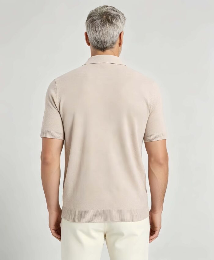 Minimalist Solid V-Collar Knit Polo, Slim Fit Short Sleeve Premium Pullover for Men - Image 10