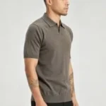 Minimalist Solid V-Collar Knit Polo, Slim Fit Short Sleeve Premium Pullover for Men