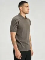 Minimalist Solid V-Collar Knit Polo, Slim Fit Short Sleeve Premium Pullover for Men