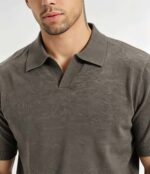 Minimalist Solid V-Collar Knit Polo, Slim Fit Short Sleeve Premium Pullover for Men - Image 2