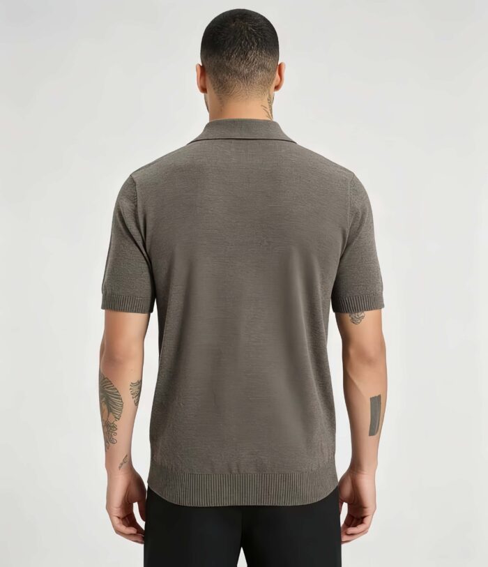 Minimalist Solid V-Collar Knit Polo, Slim Fit Short Sleeve Premium Pullover for Men - Image 5