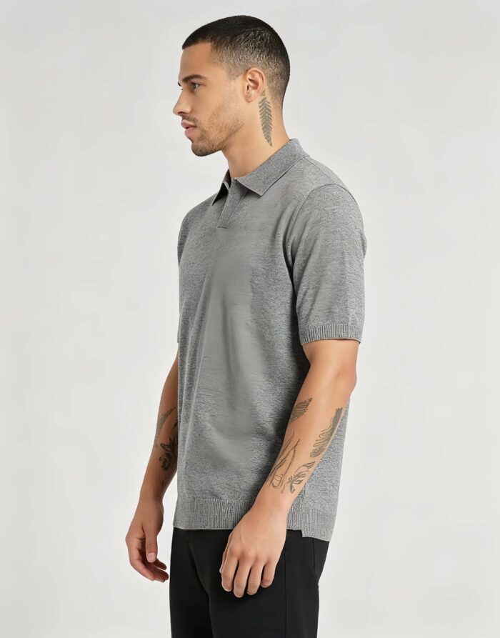 Minimalist Solid V-Collar Knit Polo, Slim Fit Short Sleeve Premium Pullover for Men - Image 8
