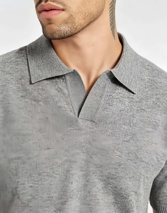 Minimalist Solid V-Collar Knit Polo, Slim Fit Short Sleeve Premium Pullover for Men - Image 7