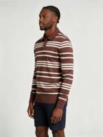 Vintage Striped Collared Knit Polo, Slim Fit Long Sleeve Premium Pullover Sweater for Men - Image 7