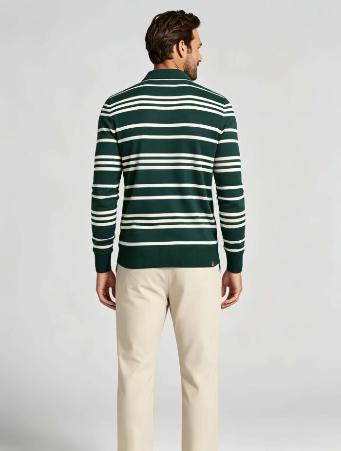 Vintage Striped Collared Knit Polo, Slim Fit Long Sleeve Premium Pullover Sweater for Men - Image 13