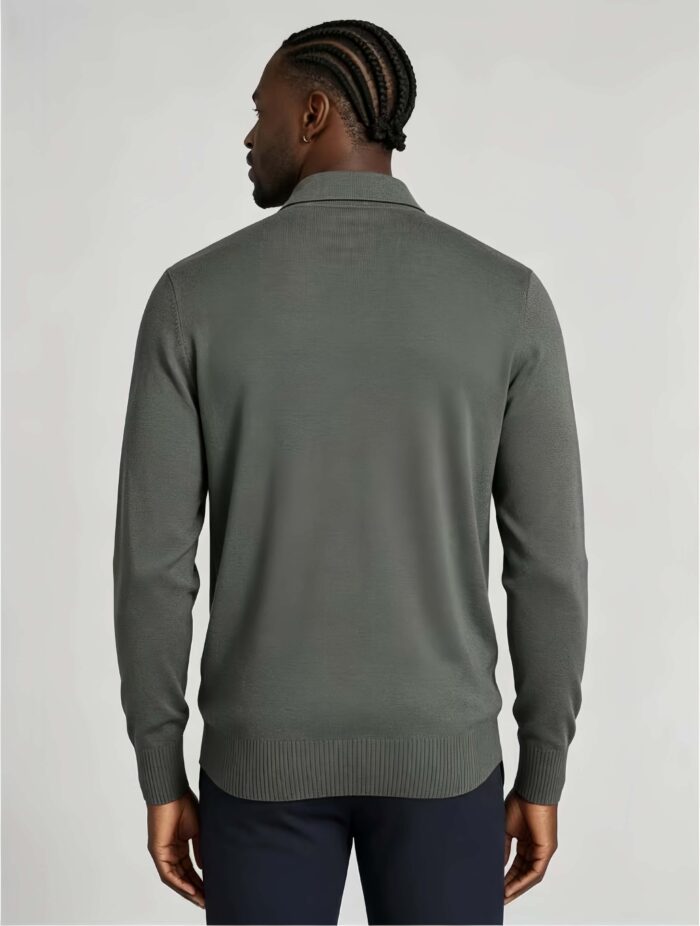 Vertical Hollow Rib Half-Zip Lapel Knit Polo, Vintage Casual Long Sleeve Top for Men - Image 8