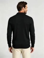Vertical Hollow Rib Half-Zip Lapel Knit Polo, Vintage Casual Long Sleeve Top for Men - Image 9