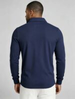 Giraffe Embroidery Contrast Inner Collar Lapel Long Sleeve Polo, Slim Fit Casual Long Sleeve Top for Men - Image 9