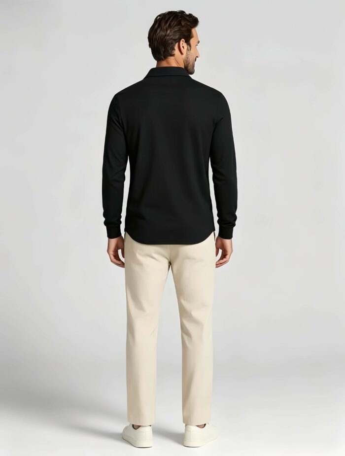 Giraffe Embroidery Contrast Inner Collar Lapel Long Sleeve Polo, Slim Fit Casual Long Sleeve Top for Men - Image 13
