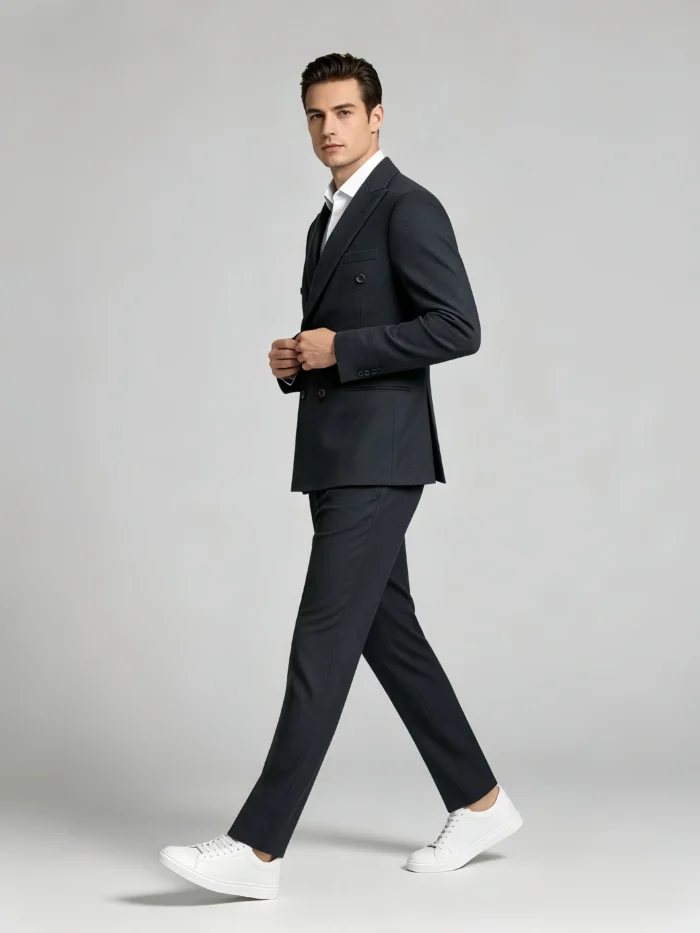 Men's Slim Fit Double Breasted Textured Suit Set - Image 4
