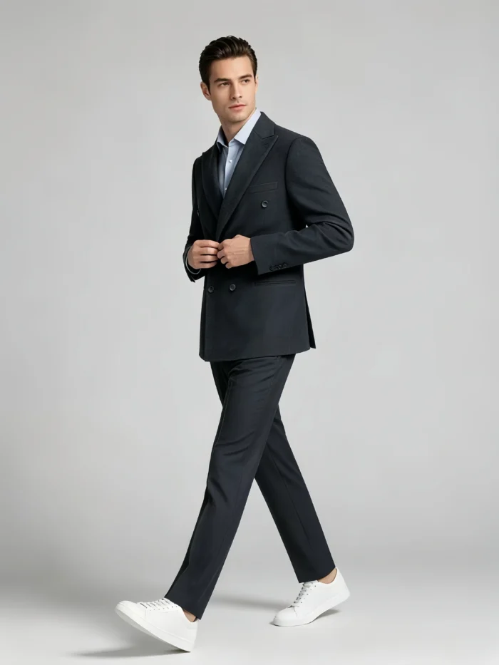 Men's Slim Fit Double Breasted Textured Suit Set - Image 2