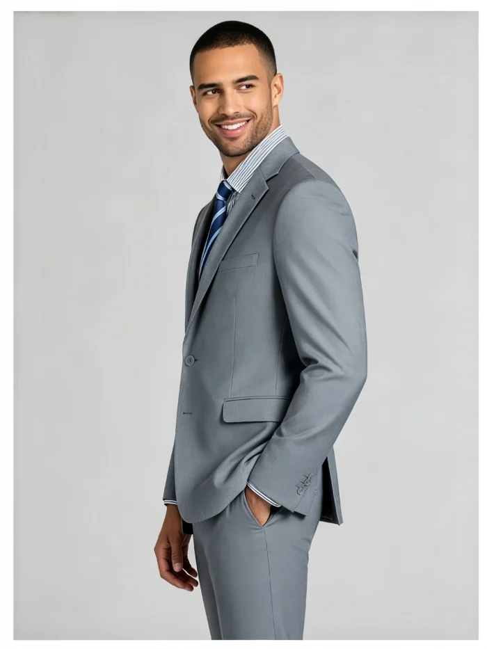 Men's Slim Fit 2 Piece Suit One-Button Notch Lapel Business Formal Interview Wedding Suit Set - Image 7