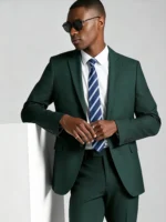 Men's Slim Fit 2 Piece Suit One-Button Notch Lapel Business Formal Interview Wedding Suit Set