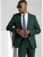 Men's Slim Fit 2 Piece Suit One-Button Notch Lapel Business Formal Interview Wedding Suit Set - Image 3