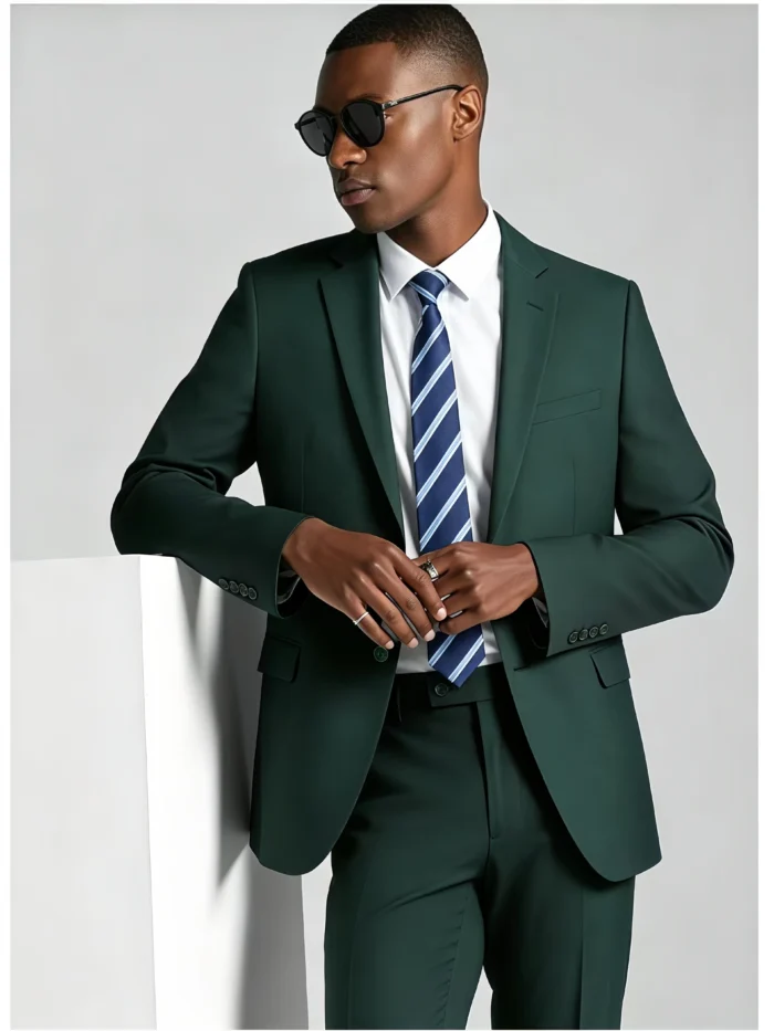 Men's Slim Fit 2 Piece Suit One-Button Notch Lapel Business Formal Interview Wedding Suit Set - Image 3