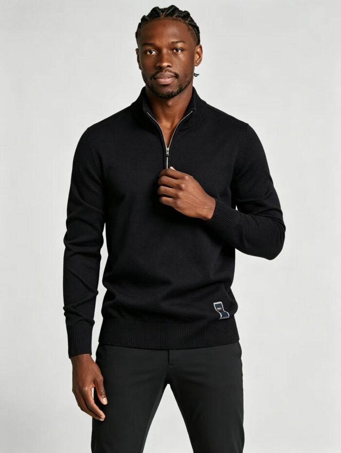 Men's Solid Quarter Zip Mock Neck Knit Sweater Soft Warm Business Casual Layering Pullover - Image 6