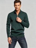 Men's Solid Quarter Zip Mock Neck Knit Sweater Soft Warm Business Casual Layering Pullover - Image 10