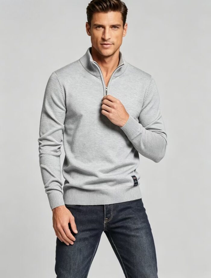 Men's Solid Quarter Zip Mock Neck Knit Sweater Soft Warm Business Casual Layering Pullover - Image 16