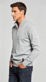 Men's Solid Quarter Zip Mock Neck Knit Sweater Soft Warm Business Casual Layering Pullover - Image 17