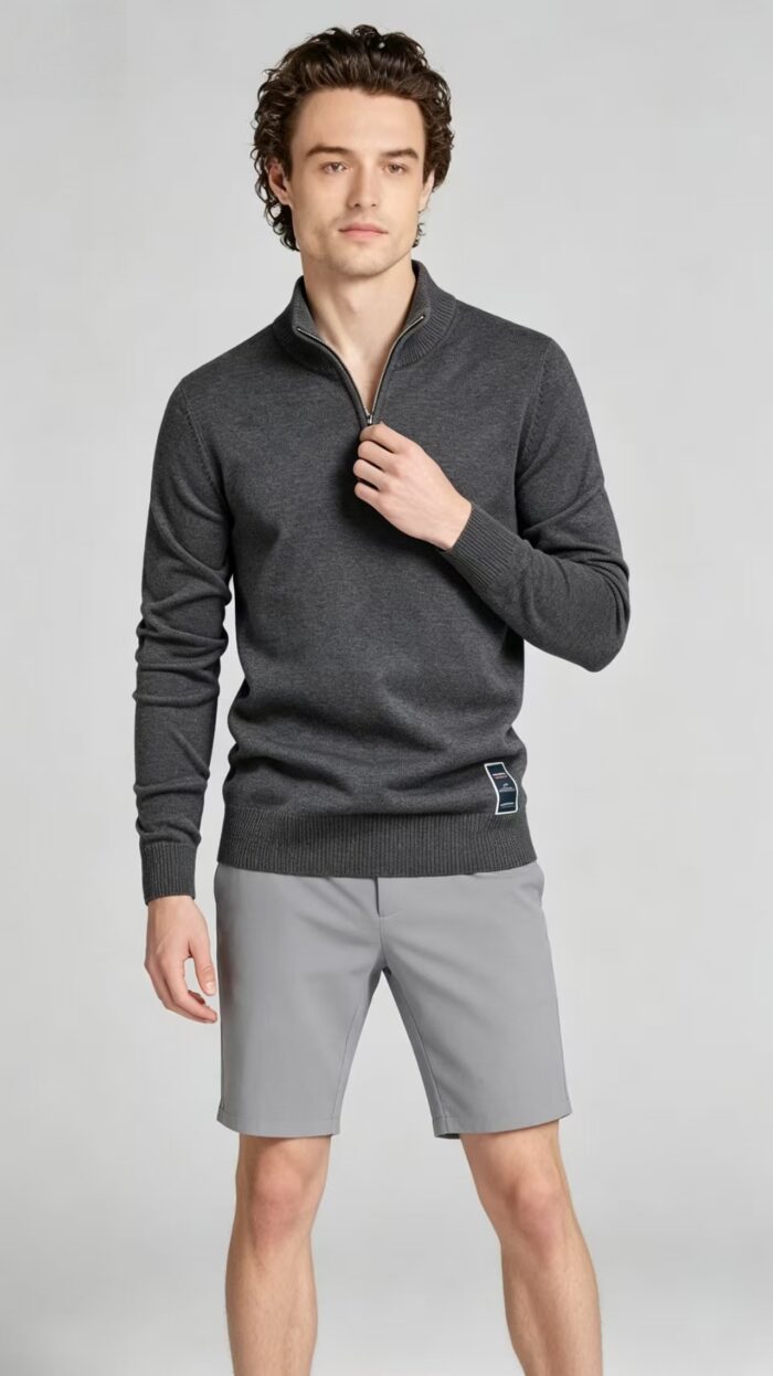 Men's Solid Quarter Zip Mock Neck Knit Sweater Soft Warm Business Casual Layering Pullover - Image 18