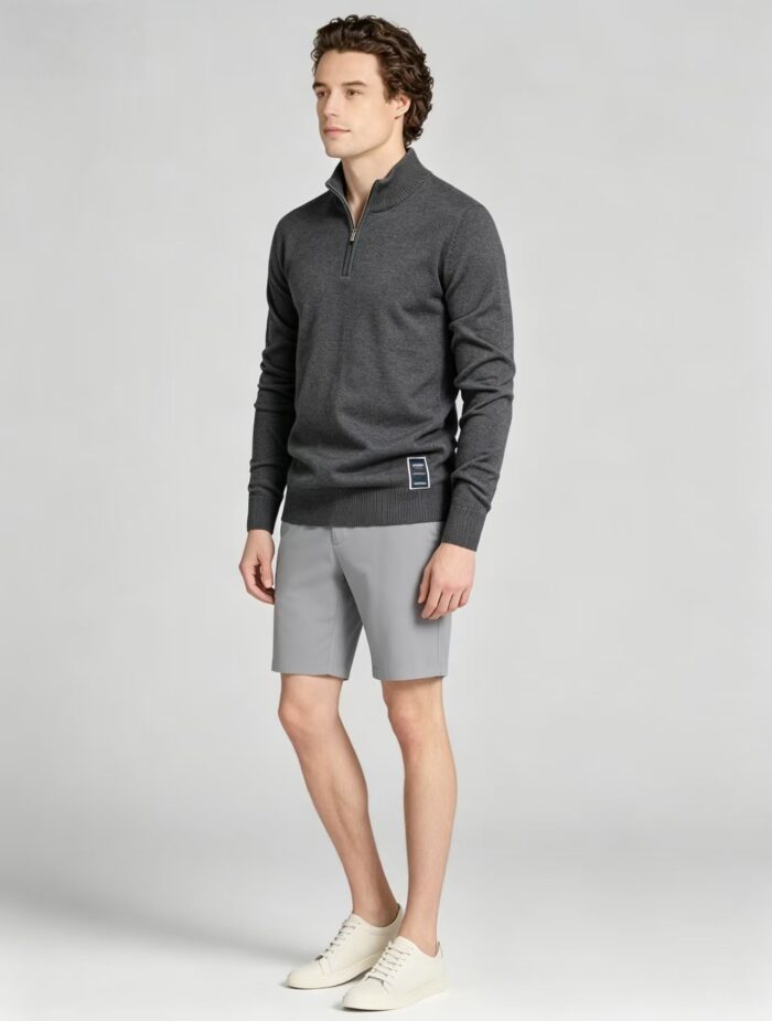 Men's Solid Quarter Zip Mock Neck Knit Sweater Soft Warm Business Casual Layering Pullover - Image 19
