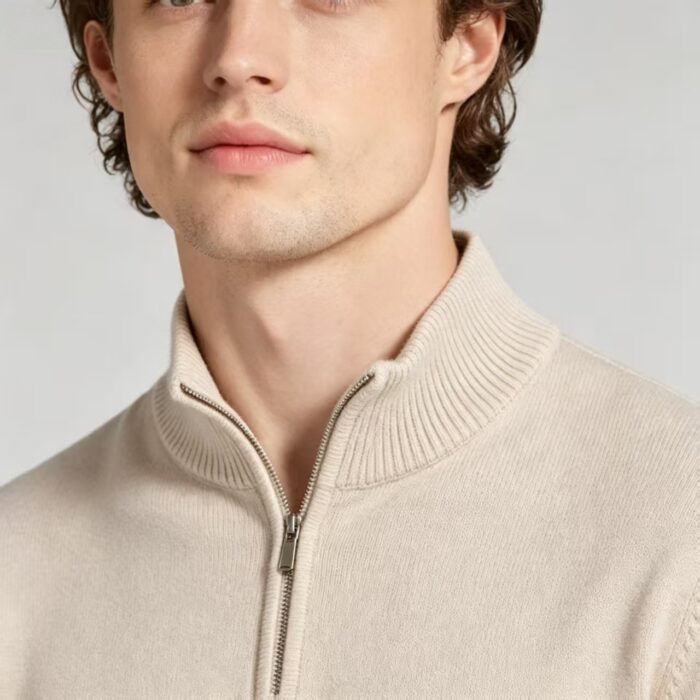 Men's Solid Quarter Zip Mock Neck Knit Sweater Soft Warm Business Casual Layering Pullover - Image 25