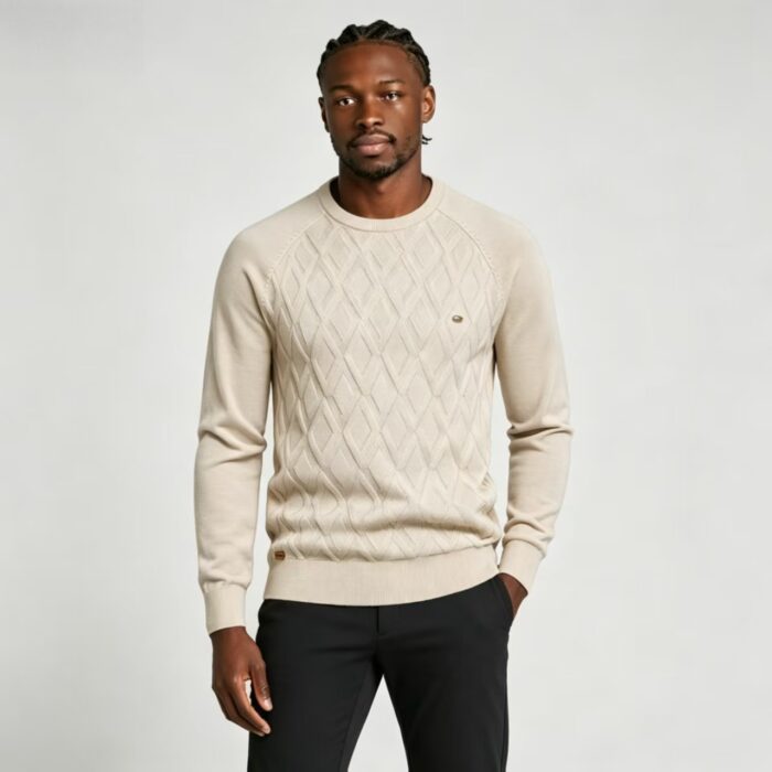 Men's Front Diamond Cable Knit Crew Neck Raglan Sleeve Sweater Soft Breathable Fall Winter Casual Layering Pullover - Image 2