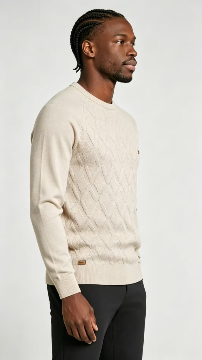 Men's Front Diamond Cable Knit Crew Neck Raglan Sleeve Sweater Soft Breathable Fall Winter Casual Layering Pullover - Image 3