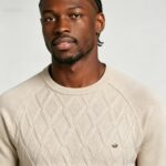 Men's Front Diamond Cable Knit Crew Neck Raglan Sleeve Sweater Soft Breathable Fall Winter Casual Layering Pullover - Image 4