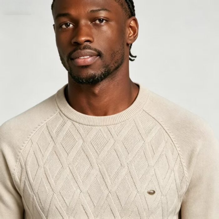 Men's Front Diamond Cable Knit Crew Neck Raglan Sleeve Sweater Soft Breathable Fall Winter Casual Layering Pullover - Image 4