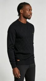 Men's Front Diamond Cable Knit Crew Neck Raglan Sleeve Sweater Soft Breathable Fall Winter Casual Layering Pullover - Image 7