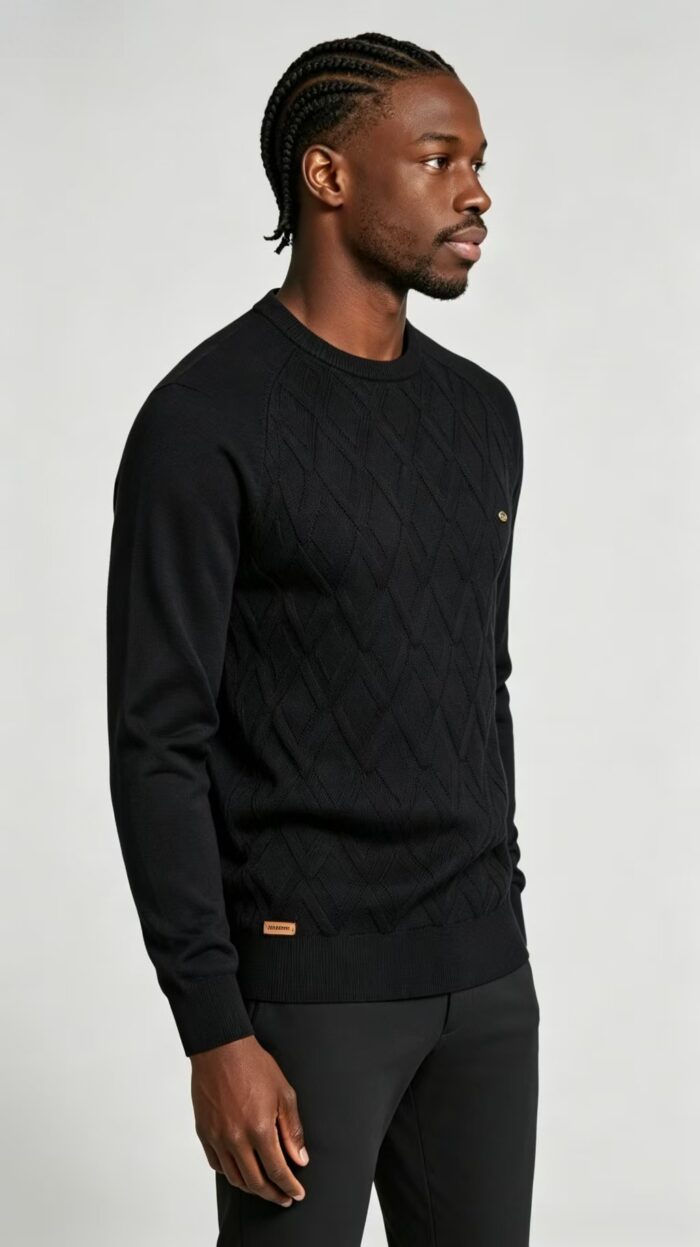 Men's Front Diamond Cable Knit Crew Neck Raglan Sleeve Sweater Soft Breathable Fall Winter Casual Layering Pullover - Image 7