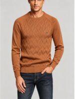 Men's Front Diamond Cable Knit Crew Neck Raglan Sleeve Sweater Soft Breathable Fall Winter Casual Layering Pullover - Image 22