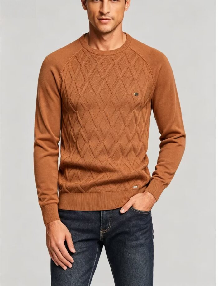 Men's Front Diamond Cable Knit Crew Neck Raglan Sleeve Sweater Soft Breathable Fall Winter Casual Layering Pullover - Image 22