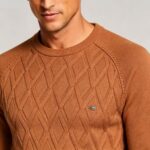 Men's Front Diamond Cable Knit Crew Neck Raglan Sleeve Sweater Soft Breathable Fall Winter Casual Layering Pullover - Image 24