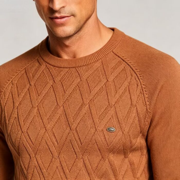 Men's Front Diamond Cable Knit Crew Neck Raglan Sleeve Sweater Soft Breathable Fall Winter Casual Layering Pullover - Image 24