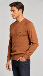 Men's Front Diamond Cable Knit Crew Neck Raglan Sleeve Sweater Soft Breathable Fall Winter Casual Layering Pullover - Image 25