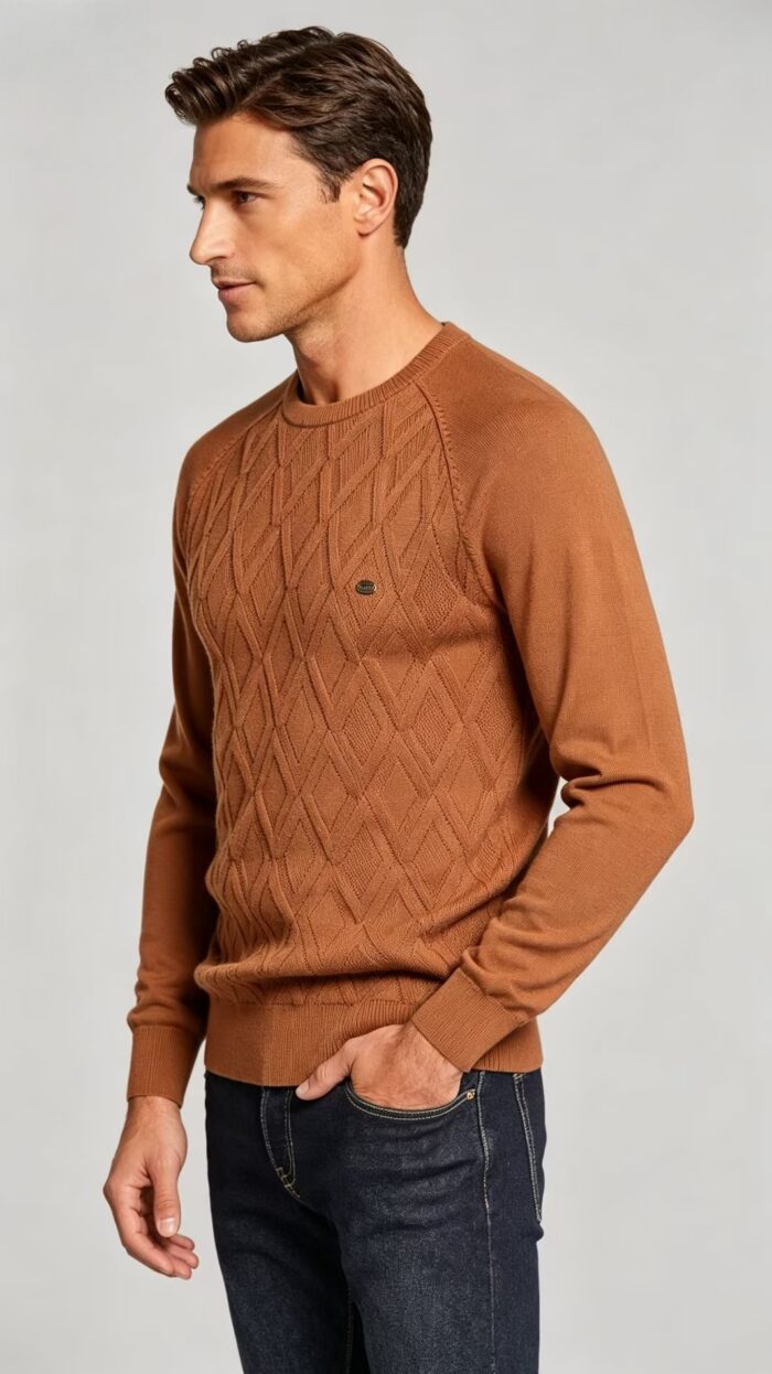 Men's Front Diamond Cable Knit Crew Neck Raglan Sleeve Sweater Soft Breathable Fall Winter Casual Layering Pullover - Image 25