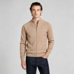 Men's Full Zip Stand Collar Diamond Textured Knit Cardigan Raglan Sleeve Warm Business Casual Knit Jacket - Image 2