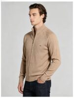 Men's Full Zip Stand Collar Diamond Textured Knit Cardigan Raglan Sleeve Warm Business Casual Knit Jacket - Image 3