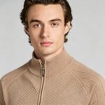 Men's Full Zip Stand Collar Diamond Textured Knit Cardigan Raglan Sleeve Warm Business Casual Knit Jacket - Image 4