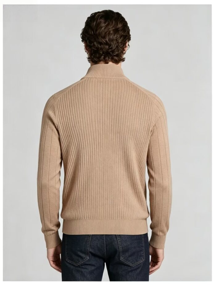 Men's Full Zip Stand Collar Diamond Textured Knit Cardigan Raglan Sleeve Warm Business Casual Knit Jacket - Image 5