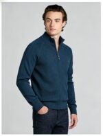 Men's Full Zip Stand Collar Diamond Textured Knit Cardigan Raglan Sleeve Warm Business Casual Knit Jacket - Image 7