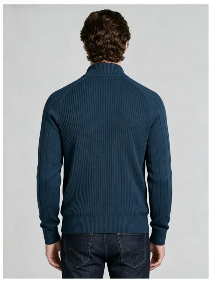Men's Full Zip Stand Collar Diamond Textured Knit Cardigan Raglan Sleeve Warm Business Casual Knit Jacket - Image 9