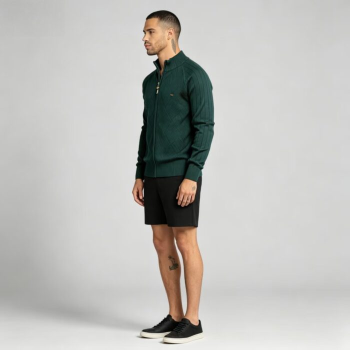 Men's Full Zip Stand Collar Diamond Textured Knit Cardigan Raglan Sleeve Warm Business Casual Knit Jacket - Image 11