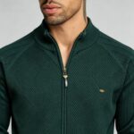 Men's Full Zip Stand Collar Diamond Textured Knit Cardigan Raglan Sleeve Warm Business Casual Knit Jacket - Image 12