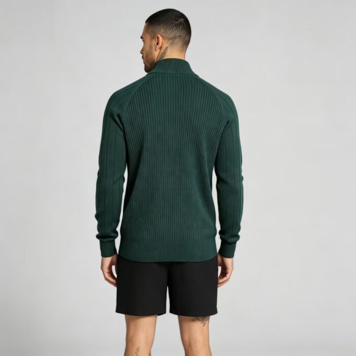 Men's Full Zip Stand Collar Diamond Textured Knit Cardigan Raglan Sleeve Warm Business Casual Knit Jacket - Image 13